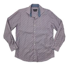 Bugatchi Shirt Mens M Medium Shaped Fit Abstract Plaid Cotton Check Long Sleeve